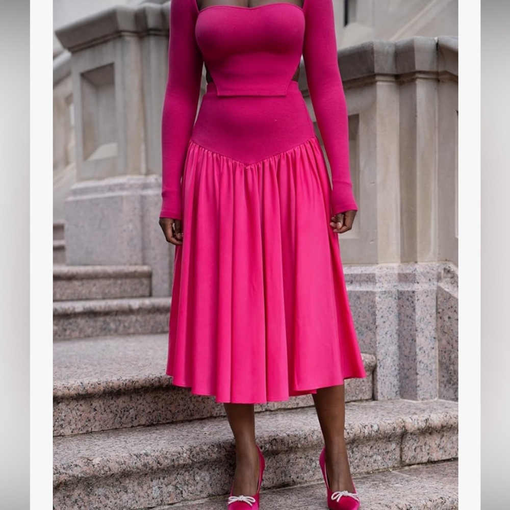 Flowy Midi Skirt THE DROP vibrant Pink Women's medium - Picture 2 of 4